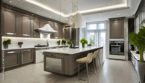 Modern luxury kitchen interior design. Generative AI.