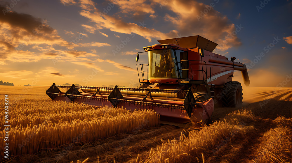 Obraz premium Harvest post-processing in a sunlit field.