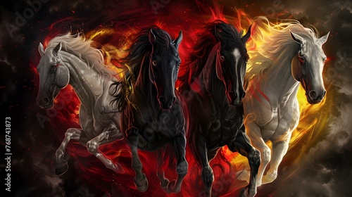 Galloping Steeds of the Apocalyptic Prophecy:Four Horsemen Embodying the Biblical Revelations