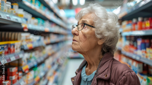 Wallpaper Mural An elderly woman contemplates choices in a shopping aisle with all other features of the image indistinct Torontodigital.ca