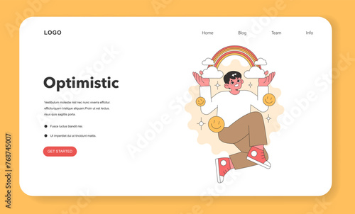 Bright and joyful vector illustration of a person with a rainbow overhead, capturing the essence of optimism and positive thinking