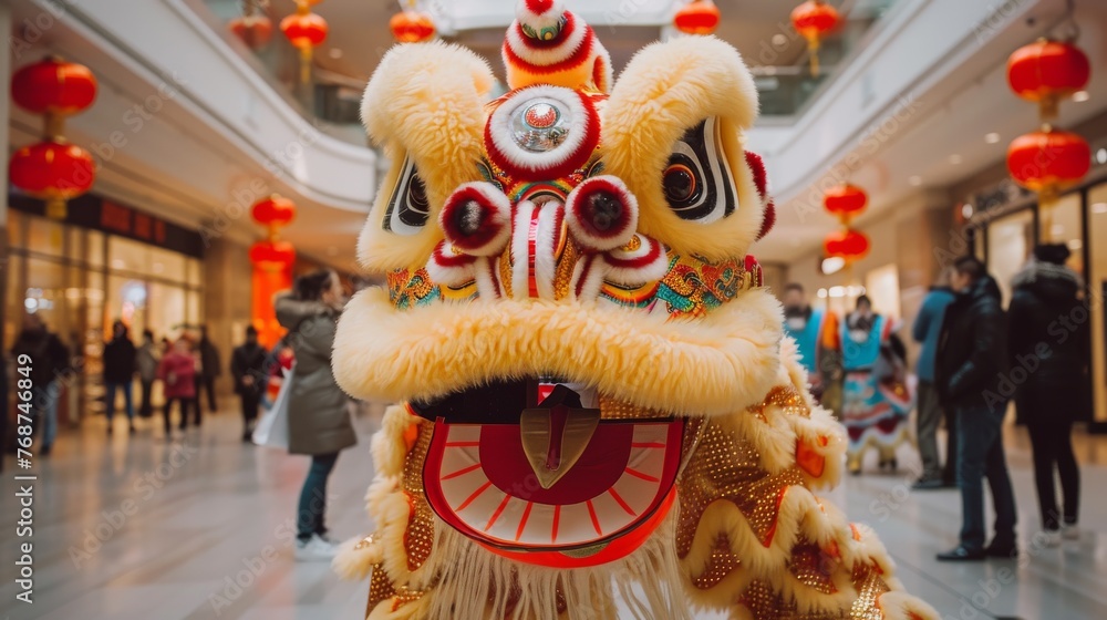 Chinese Lion Head Display in Shopping Mall