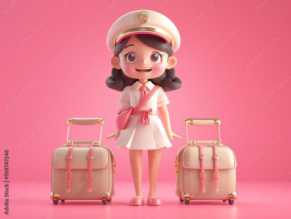 Little Girl Standing Next to Two Suitcases Little Girl Standing Next to Two Suitcases