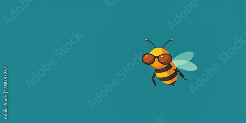 little cute bee wearing sunglasses on a solid background  space for some text   vector art  digital ar