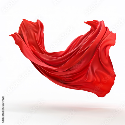 flying red drapery fabric isoalted on a white background, AI Generative.