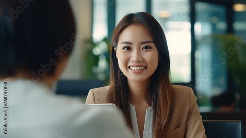 Business Women Shaking Hands in Office During Interview and Deal Contract Supported by HR Generative AI