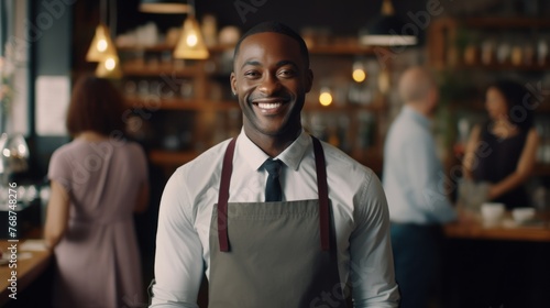 Joyful Barista and Portrait of a Proud Coffee Shop Owner in Their Bustling Small Business Generative AI