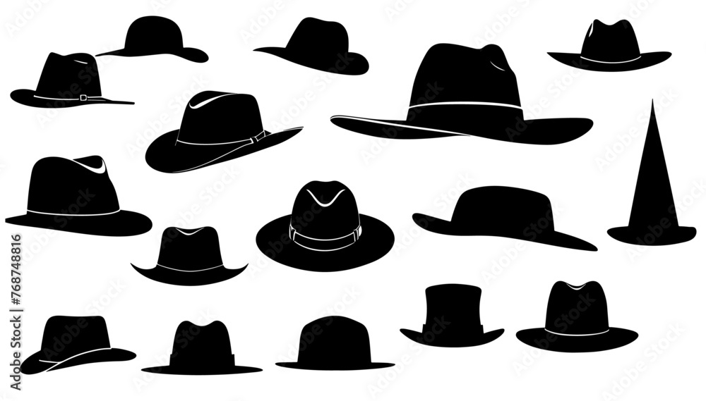 set of silhouettes hats vector illustration - obrazy, fototapety, plakaty 