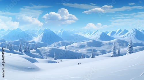 A Serene Winter Wonderland: Snow-Covered Peaks and Pristine Landscape Under a Clear Blue Sky © Riffat