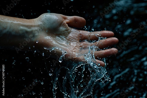 a hand with water splashing out of it
