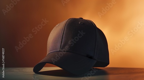 Wallpaper Mural The mock-up of black sports cap on orange background. Minimalism, advertising light. Generated by artificial intelligence. Torontodigital.ca