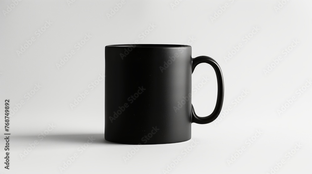 A photograph of a plain black coffee mug on a white background. Generated by artificial intelligence. A photograph of a plain black coffee mug on a white background. Generated by artificial intelligence.