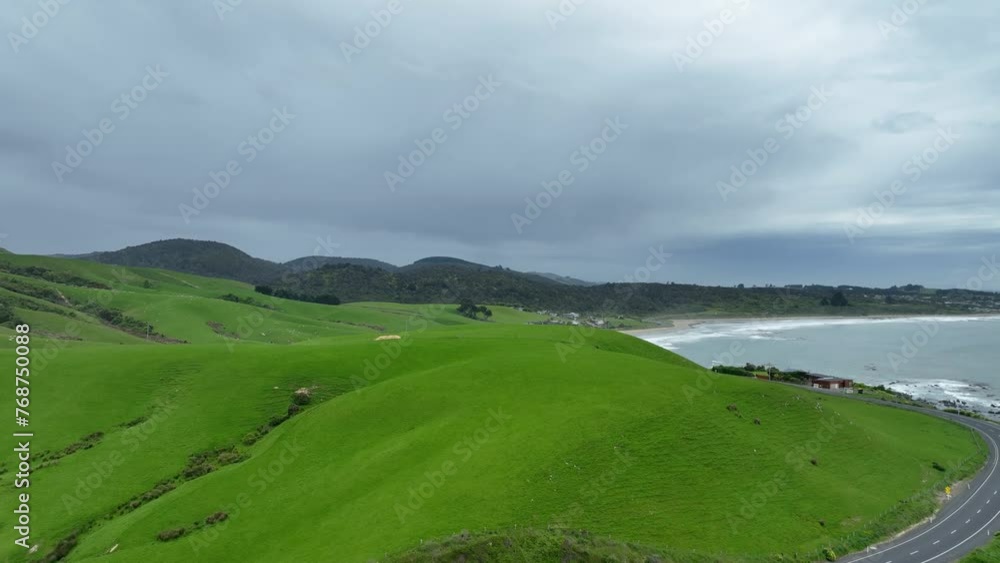 The Coastal Road, sandy beach and open sea in summer season Nature recovered Environment and Travel background The Coastal Road, sandy beach and open sea in summer season Nature recovered Environment and Travel background