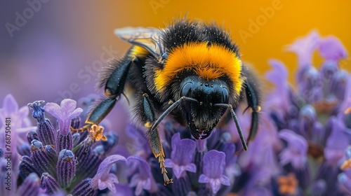 Yellow and Black Bee on Purple Flower