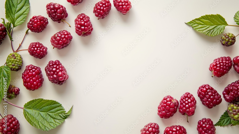 Ripe red raspberries with leaves, isolated on white. Ripe red raspberries with leaves, isolated on white.