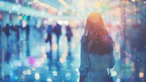 Woman Standing in City at Night