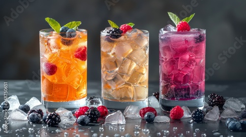 Raspberries and Blueberries in Glass With Ice