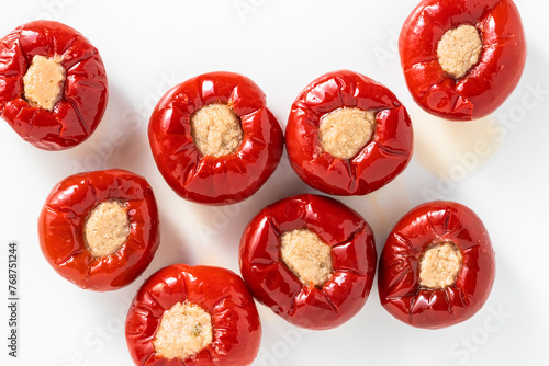 Obraz na płótnie mini peppers stuffed with tuna. Italian appetizer. a delicacy
