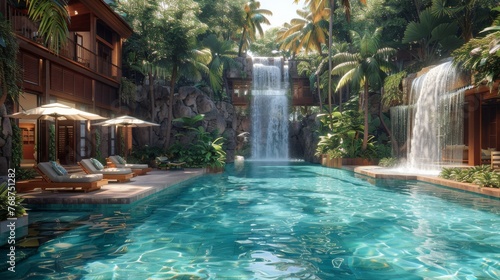 Majestic Waterfall in Rock-Enclosed Pool