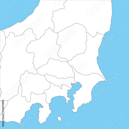 Tableau sur toile 関東地方周辺のシンプルな白地図、県の境界入り、山梨県を含む