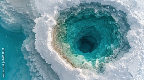 Aerial View of Blue Hole in Snow