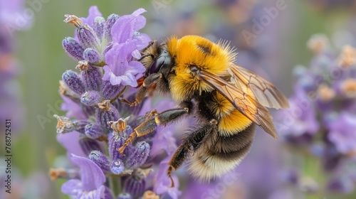 Bee Pollinating on Purple Flower