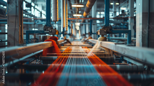 Modern textile factory weaving smart fabrics, integrating technology into wearable materials. photo