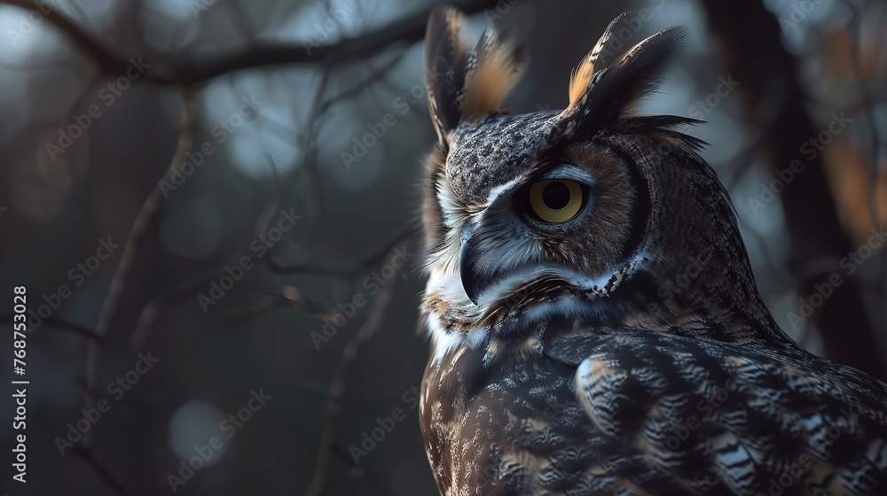 Great Horned Owl staring with golden eyes hd Great Horned Owl staring with golden eyes hd