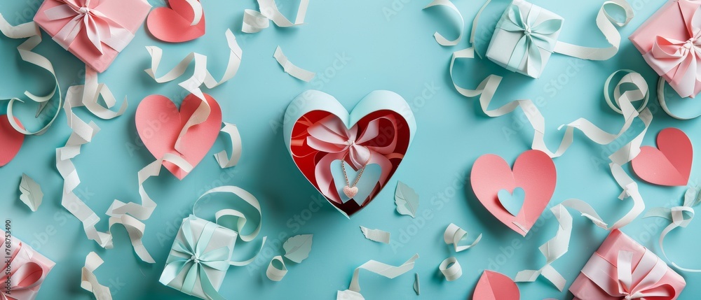 Greeting card design with a symbol of love on a turquoise blue ...