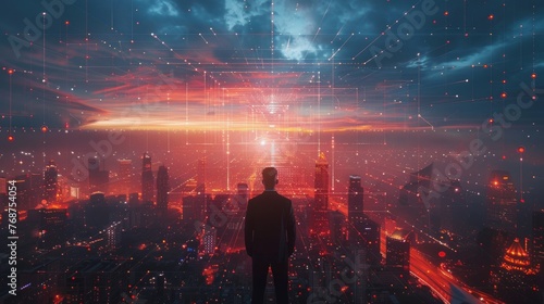 Man Standing in Urban Night Scene