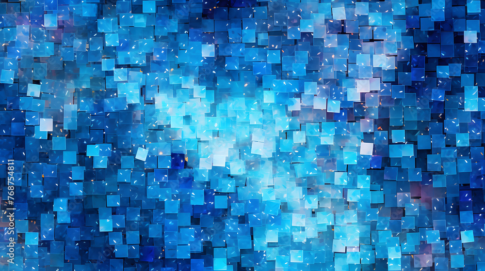 Fototapeta premium Digital blue glitter square mosaic abstract graphic poster web page PPT background
