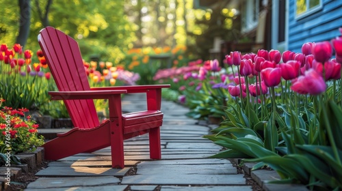 Red Chair in Front of Flowers © olegganko