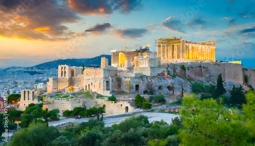 Parthenon on the Acropolis in Athens, Greece. Generative AI.