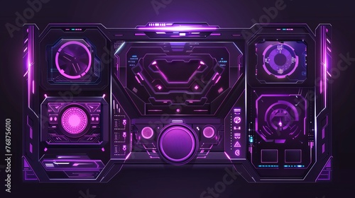A design template for a purple gaming panel set, crafted to enhance the visual appeal of gaming interfaces with its vibrant color scheme
