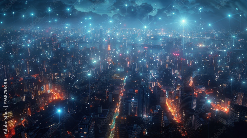 Illuminated Futuristic Cityscape at Night