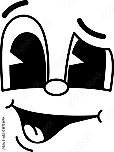 Cartoon funny wink-eye comic groovy face emotion and retro cute emoji exudes playful charm with sly wink. Isolated vector emoticon radiating cool vibes and upbeat expression, spreading positive energy