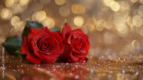 Bouquet of Red Roses on Table