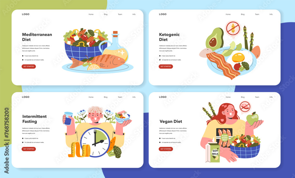 Diverse Diet Concepts Set. Vector graphic for healthy eating.