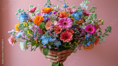Woman Holding Colorful Flower Bouquet