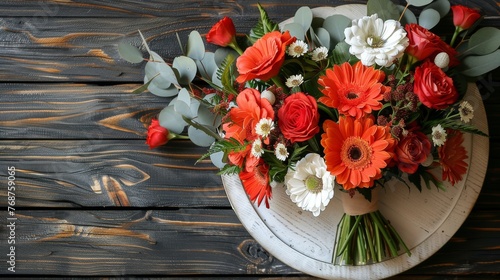 Bouquet of Flowers on Wooden Table