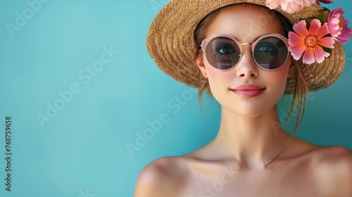 Woman in Straw Hat and Sunglasses