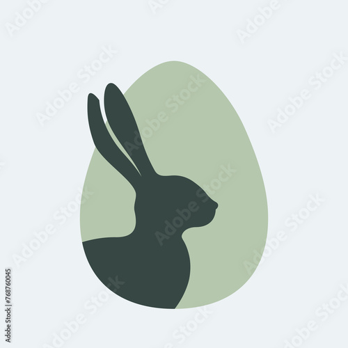Króliczek wielkanocny. Królik i jajko. Wielkanocna ilustracja w prostym stylu na kartki świąteczne, banery, życzenia i do innych projektów. © Monika