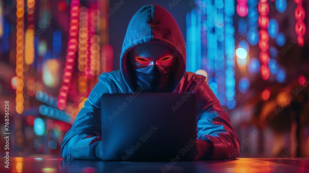 Person Wearing Mask Using Laptop Person Wearing Mask Using Laptop