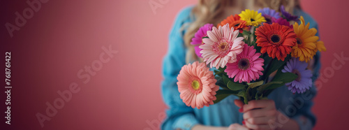 Woman Holding Colorful Flower Bouquet