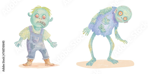 creepy green zombie watercolour vector illustration 