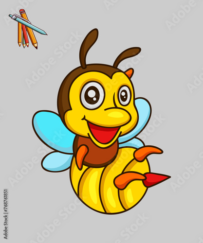 Cute Bee Flying Cartoon Vector Icon Illustration. Premium Vector. 