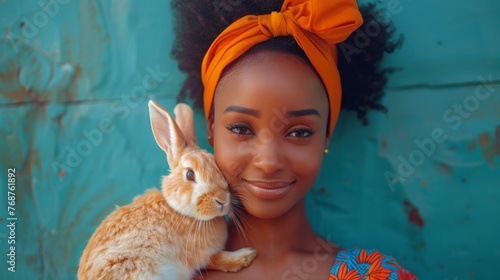Woman Holding Rabbit in Her Arms