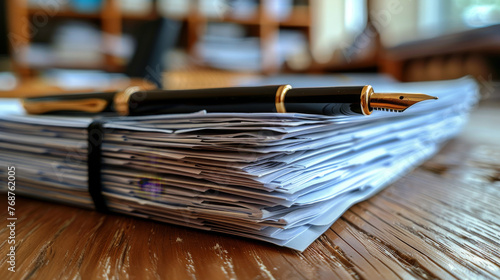 Stack of Papers With Pen