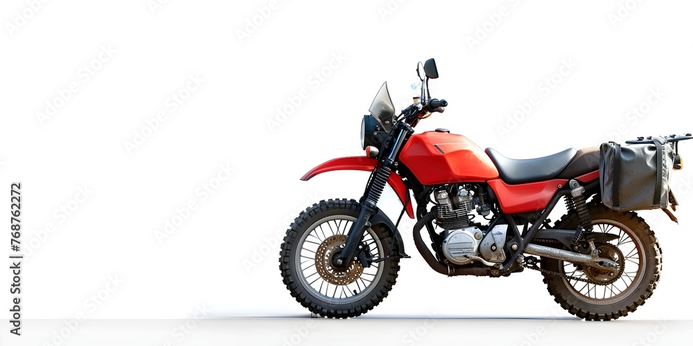 Obraz premium Rugged Adventure Motorcycle for Wilderness on Isolated White Background