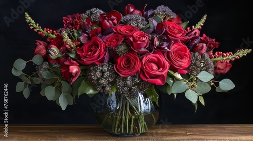 Bouquet of Red Roses on Table